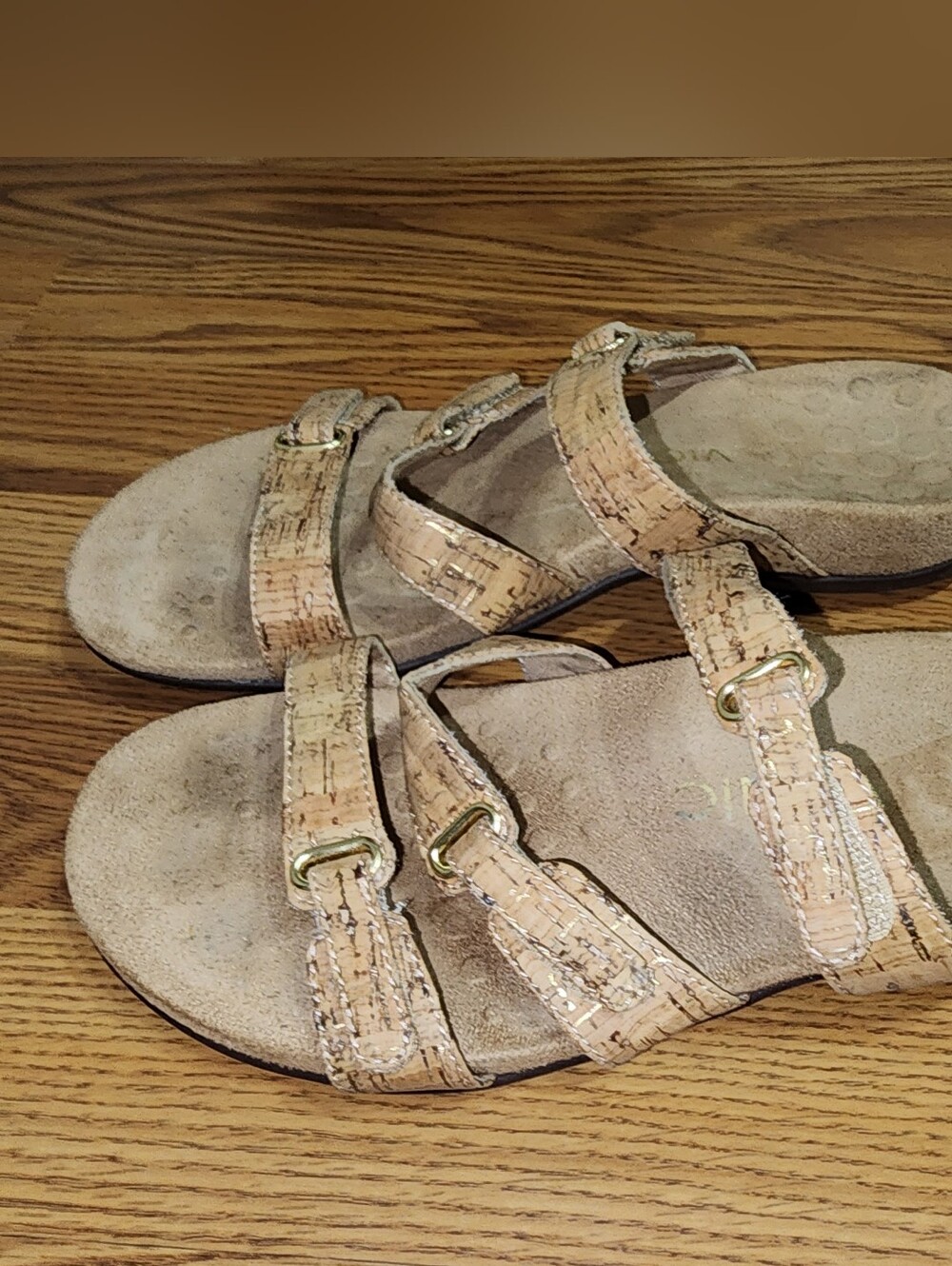 Vionic Aubrey Sandal Women's 8 Tan Cork Slip On Adjustable Strap Comfort Casual